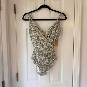 Michael‎ Kors Hazy Safari Leopard Print Surplice One Piece Swimsuit 8